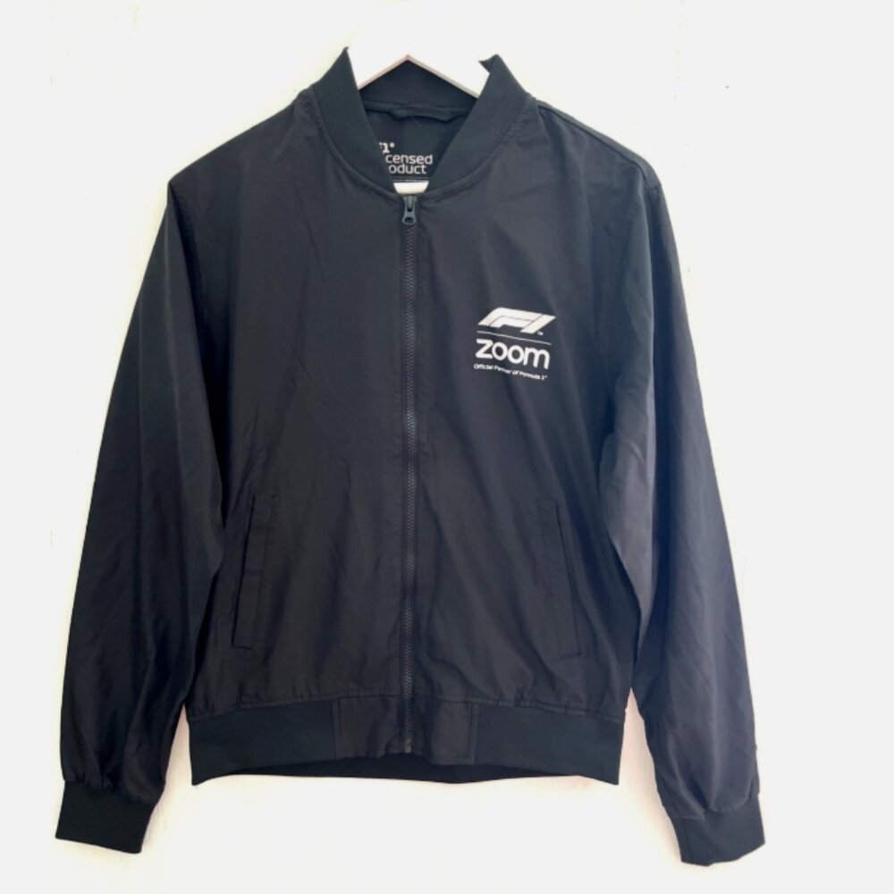 FORMULAR ONE F1 Black Zip Up Lightweight Jacket Zoom Partner Logo Pockets Size S
